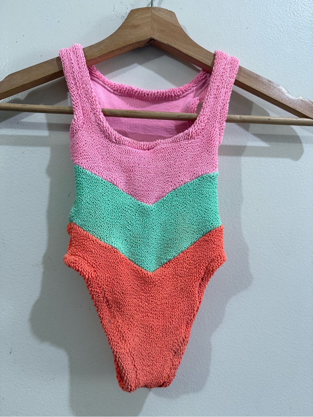 HUNZA G baby Joules Pink Mint Coral Chevron One-Piece Swimsuit